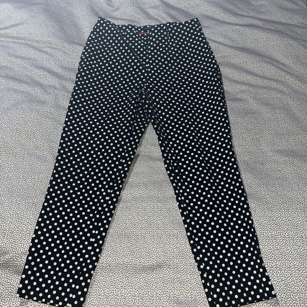 Lands End Black & White Polka Dot Pants Womens Size 8 Side Zip